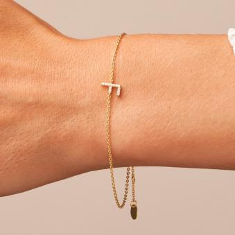 Individuelles Buchstaben-Armband aus vergoldetem Silber 925 mit Zirkonia-Steinbesatz MY014