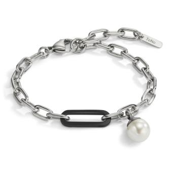 Armband aus Edelstahlgliedern mit weißer Perle