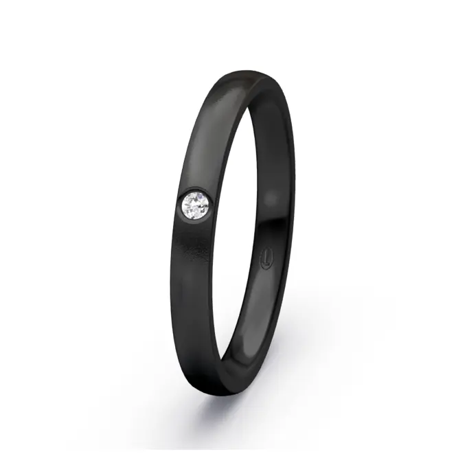 Trauring aus schwarzem sandmattem Stahl mit weißen Diamanten