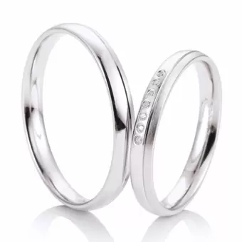 3 mm breite Weissgold Eheringe mit 7 einzeln gefassten Diamanten