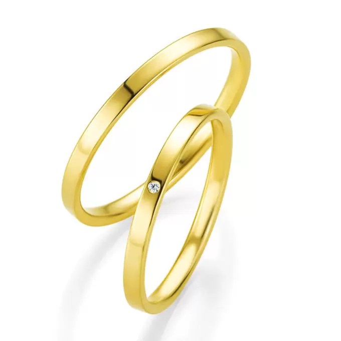 Gelbgold Eheringe mit Polierung und Diamanten