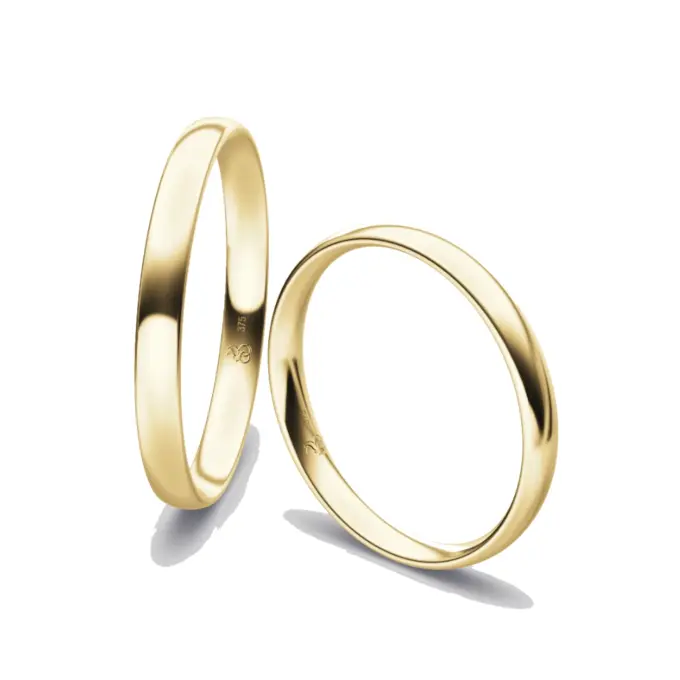 Gelbgold Eheringe mit polierter Oberfläche 2,5 mm breit und 1,2 mm Stärke