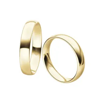Eheringe aus poliertem Gelbgold mit 1,4 mm Stärke und 4 mm Breite