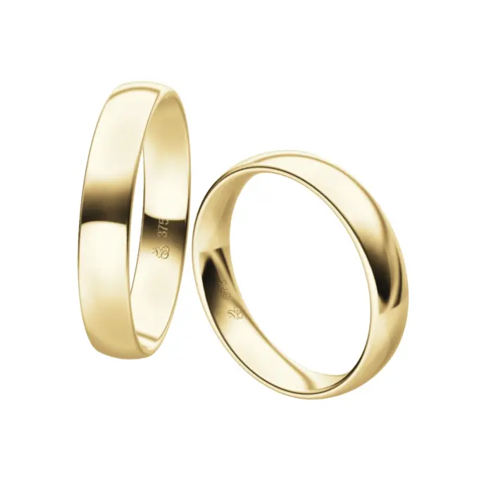 Eheringe aus poliertem Gelbgold mit 1,4 mm Stärke und 4 mm Breite