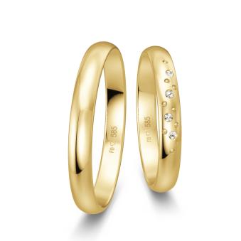 Polierte Eheringe aus Gelbgold mit vier Diamanten im Sternenhimmel-Muster