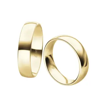 Eheringe aus poliertem Gelbgold mit 1,5 mm Stärke und 5 mm Breite