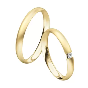 Gelbgold Eheringe mit 0,04 Karat Diamanten und längsmatter Oberfläche