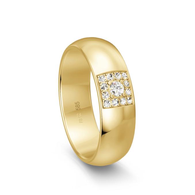Ehering aus poliertem Gelbgold mit Diamanten im Quadrat