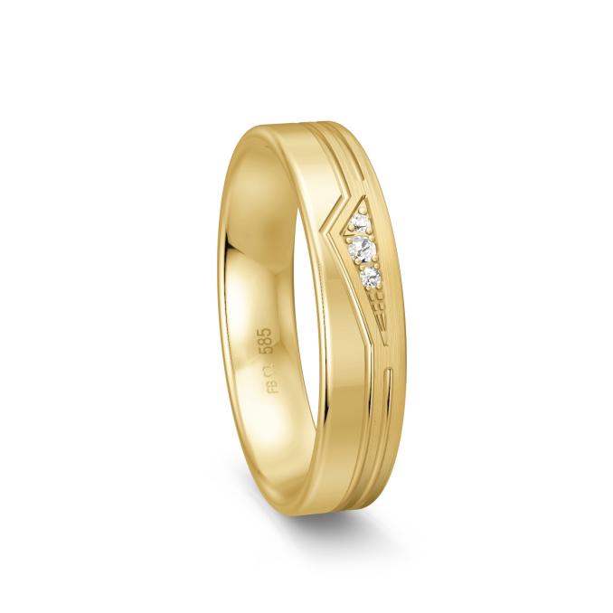 Poliertr Gelbgold Trauring mit Dreieck-Muster und 3 Diamanten