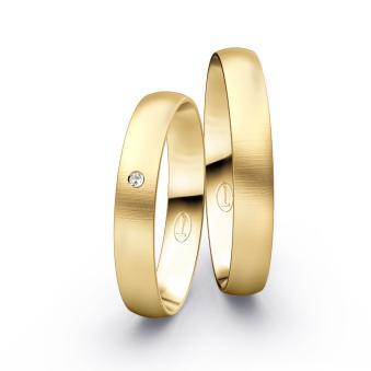 Eheringe aus Gelbgold mit Diamanten in Quermattierung