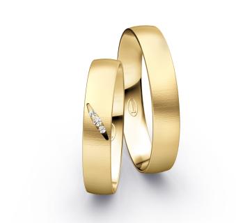 Gelbgold Eheringe mit quermatter Oberfläche und 3 Diamanten