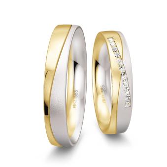 Eheringe aus Weißgold/Gelbgold mit Diamantenreihe Polierung und Sandmattierung
