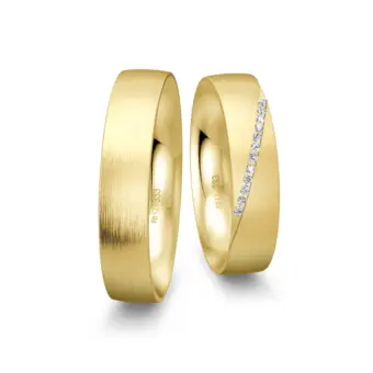 Lägsmattierte Gelbgold Eheringe mit Band aus 10 Diamanten