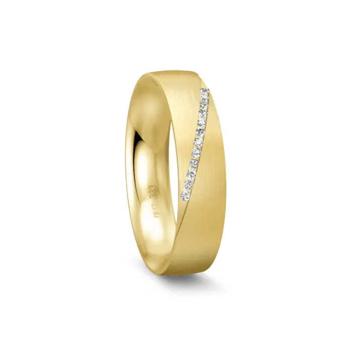 Lägsmattierter Gelbgold Ehering mit Band aus 10 Diamanten