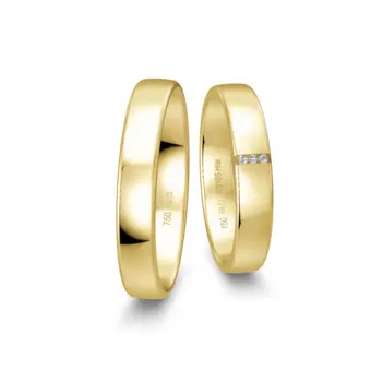 polierte Gelbgold Eheringe mit 3 Diamanten in querer Rille