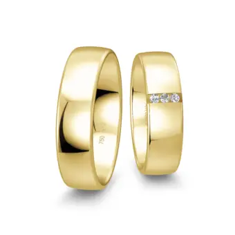 Strahlend polierte Gelbgold Eheringe mit drei Diamanten