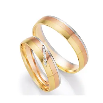 Eheringe aus Weiß-,Gelb- & Rotgold mit Diamanten in Sonnenuntergang-Optik