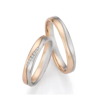 Polierte Palladium 500 und Champagne Gold Eheringe mit 7 Diamanten