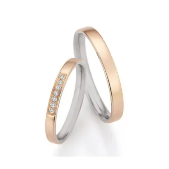 schmale polierte Palladium 500 und Champagne Gold Eheringe mit 7 Diamanten