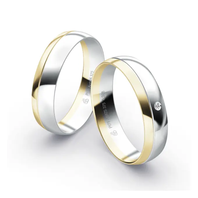 polierte Plagentum und Gelbgold Eheringe mit Labor Diamanten