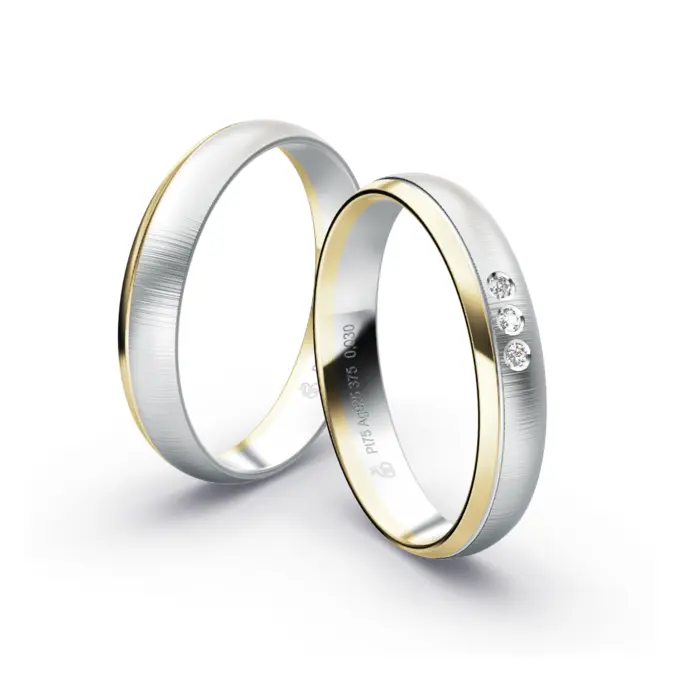 Plagentum Eheringe mit Labor Diamanten und poliertem Gelbgoldstreifen