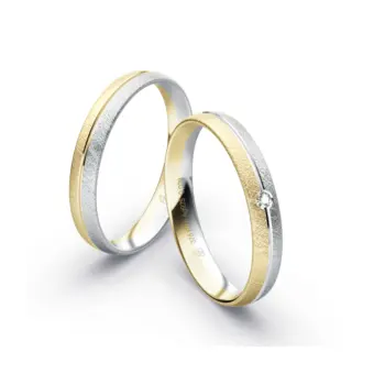 Plagentum und Gelbgold Eheringe mit Eismattierung und Labor Diamanten