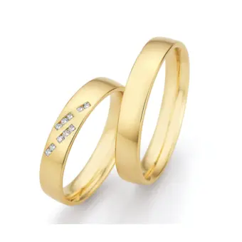 Mit Polierung gestaltete Gelbold Eheringe mit zwei Diamanten-Streifen