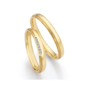 Polierte Gelbgold Eheringe mit 7 Diamanten und strukturiertem Streifen