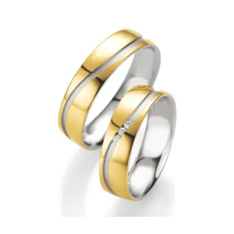 Trauringe aus Silber 925 mit mattem 585er Gelbgold und 3 Diamanten