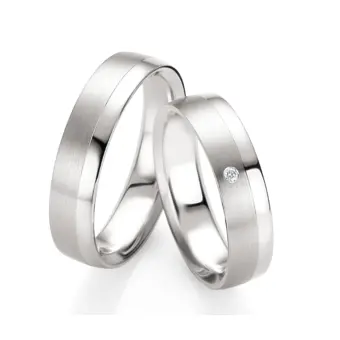 Trauringe aus poliertem Silber 925 mit Diamanten und mattem 585er Weißgold