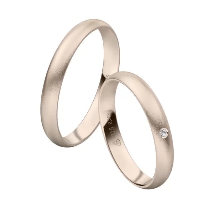 Herbstgold Eheringe mit sandmatter Oberfläche mit Diamanten