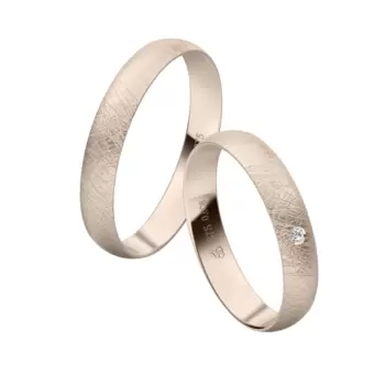 Eismatt gestaltete Herbstgold Eheringe mit 0,01 Karat Diamanten