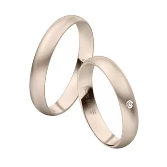 Schmale sandmattierte Herbstgold Eheringe mit Diamanten in 3,5 mm Breite