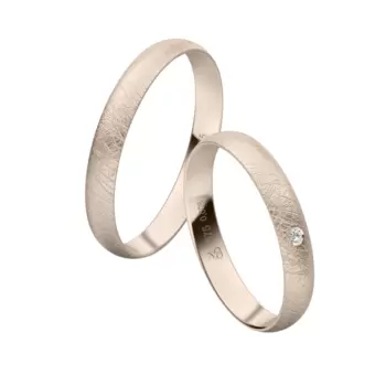 Herbstgold Eheringe mit eismatter Oberfläche und Diamanten nach Wahl