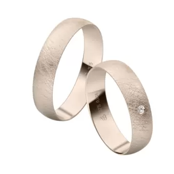 Herbstgold Eheringe mit 0,01 Karat Diamanten und Eismattierung