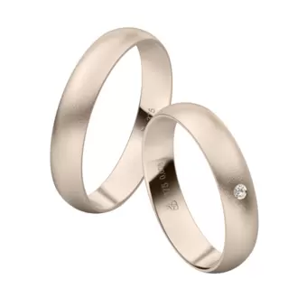 Herbstgold Eheringe mit Diamanten und Sandmattierung in 4 mm