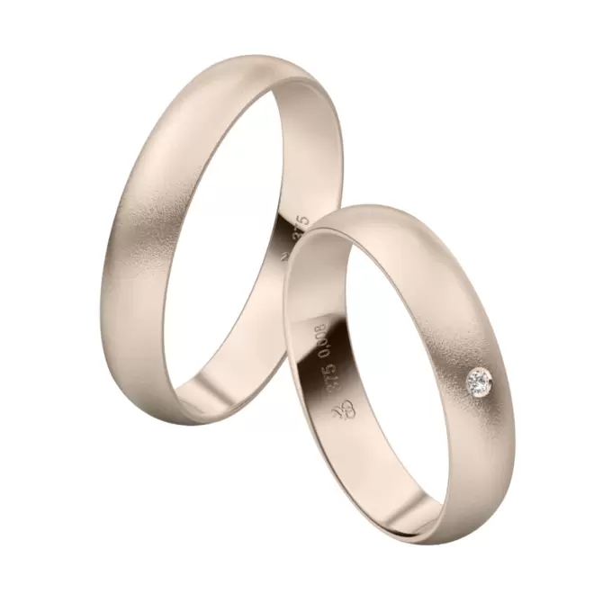 Herbstgold Eheringe mit Diamanten und Sandmattierung in 4 mm