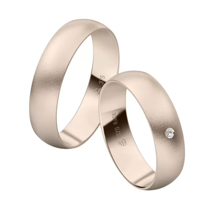 Herbstgold Eheringe mit Diamanten und Sandmattierung
