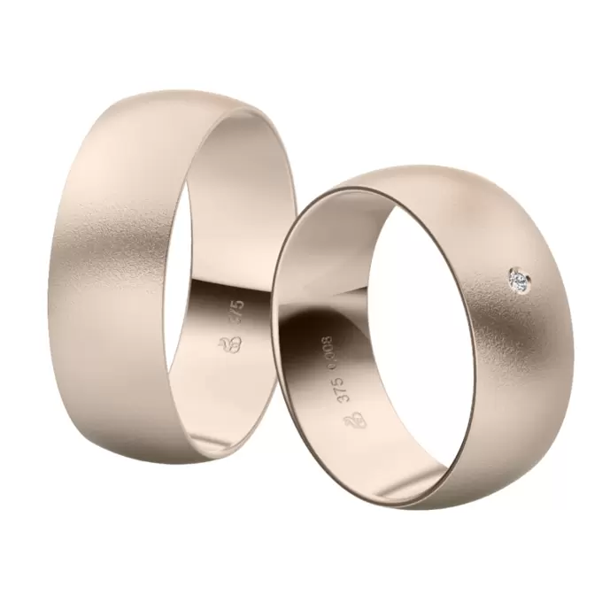 Herbstgold Eheringe mit einzelnem Diamanten und Sandmattierung