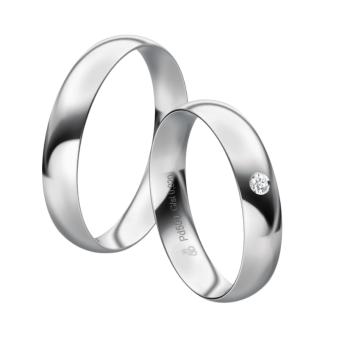 Eheringe aus Palladium 500 mit polierter Fläche in 4 mm und Diamanten