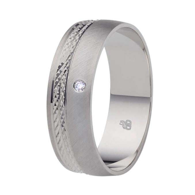 Quermattierte Palladium 500 Ehering mit gemustertem Streifen und Diamanten