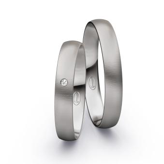 Schmal designte Eheringe aus Palladium 500 mit Quermattierung und Diamanten