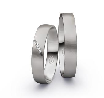 Palladium 500 Eheringe mit 3 Diamanten in Kanalfassung und Quermattierung