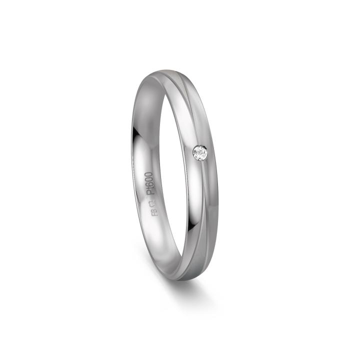 Schmaler Trauring aus Platin mit Diamant und Rillen