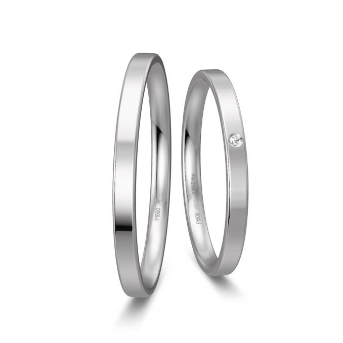 Polierte Platin Eheringe mit Diamanten schmal