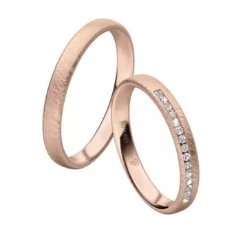 Eismatte Roségold Eheringe mit 15 Diamanten in Kanalfassung