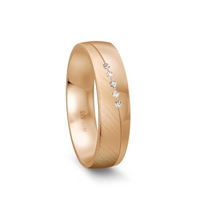Trauring aus Roségold mit 5 Diamanten Polierung und Mattierung
