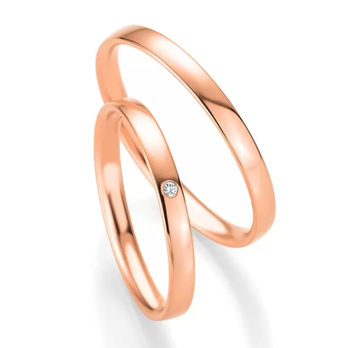 Rotgold Eheringe mit klassischer Polierung und Diamanten 2,5 mm breit