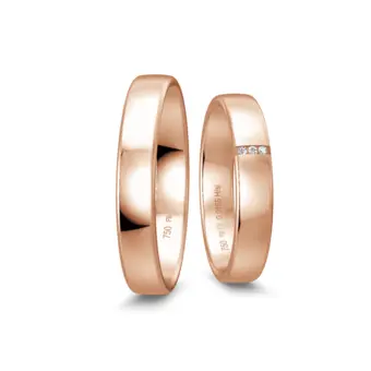 Polierte Rotgold Eheringe 4 mm breit mit 3 Diamanten in Rille