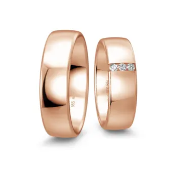Rotgold Eheringe 6,5 mm breit poliert mit drei Diamanten